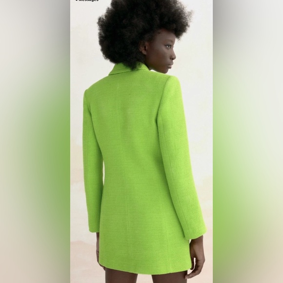 100% Authentic ZARA Neon Green Textured Blazer Dress - Picture 4 of 5